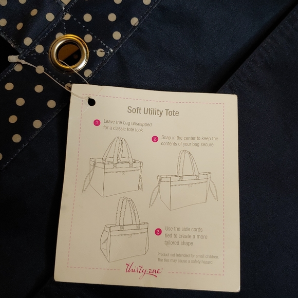 Thirty One Navy Dancing Dot Life is Lovely Soft Utility Tote bag NWT - Picture 5 of 14